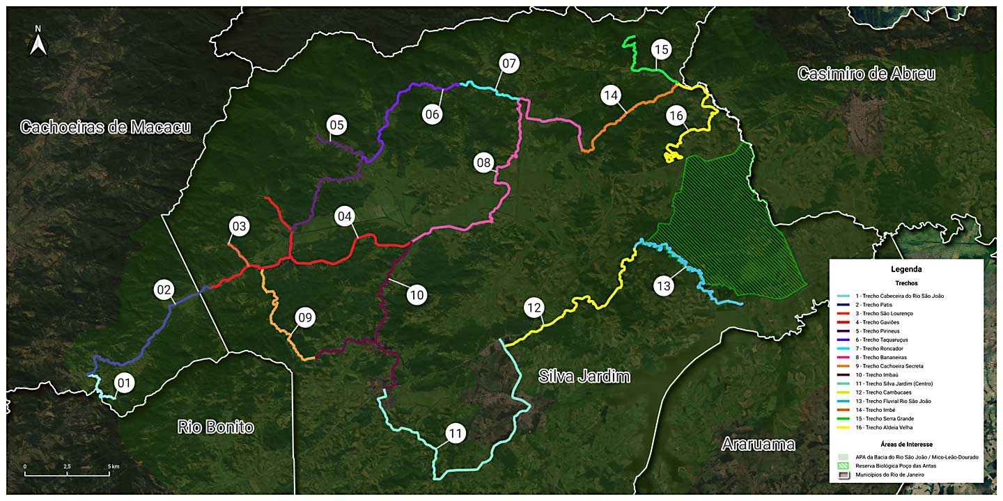 Mapa completo de Todos os Trechos - Travessia do Mico-Leão-Dourado